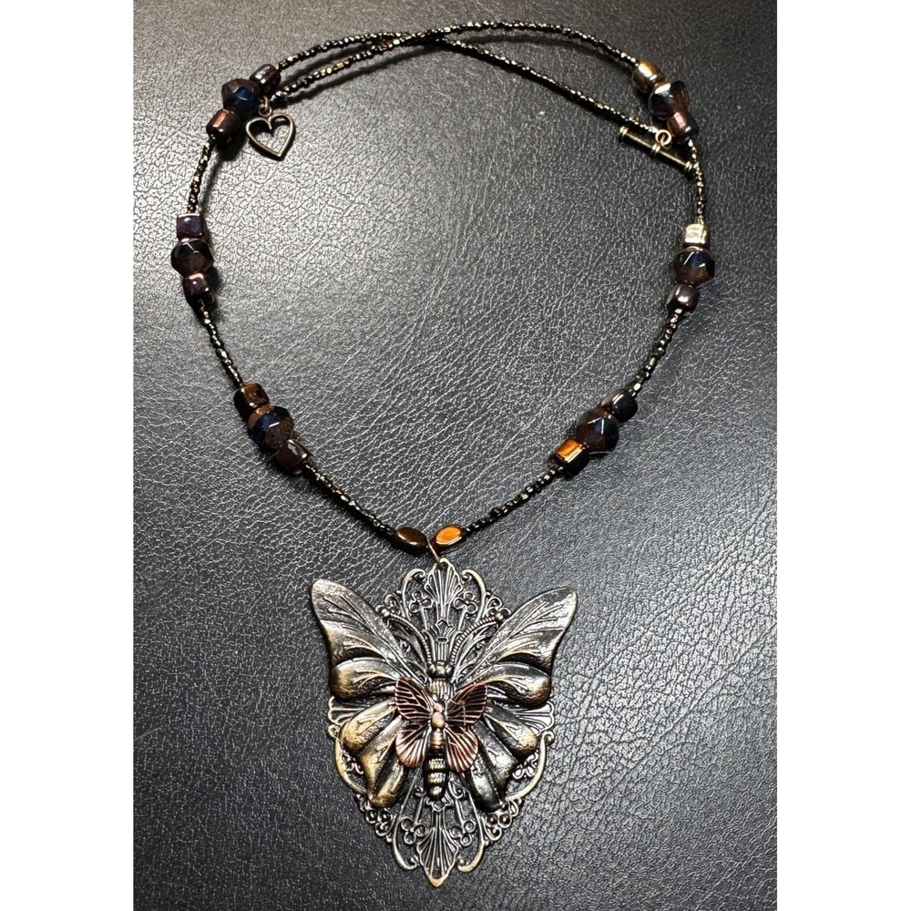 elegant handcrafted 18" beaded necklace with butterfly pendant